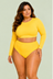 Blusa Plus Size, Manga Longa, Sem Forro, Amarelo