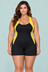 Macaquinho Plus Size Para Hidroginástica, Preto e Amarelo