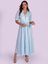 Vestido Listras Finas com Manga Bufante Azul e Branco