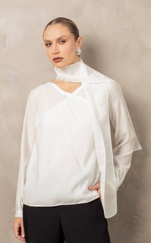 BLUSA COM ECHARPE OFF WHITE