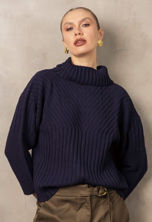 TRICOT GOLA ALTA AZUL MARINHO