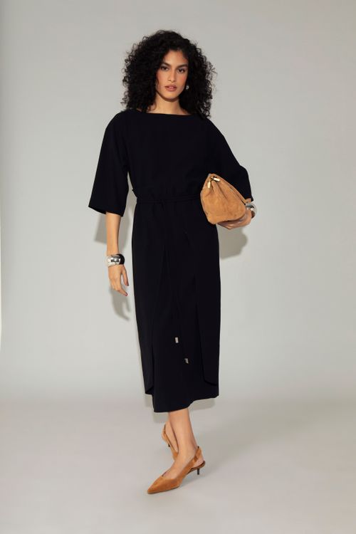 VESTIDO SOBREPOSTO CINTO PRETO