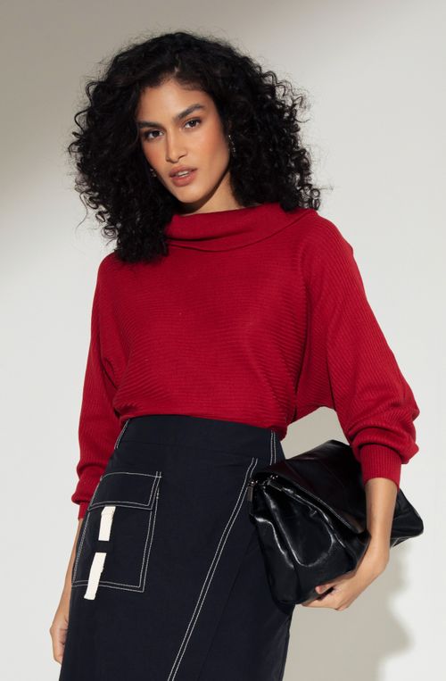 TRICOT CANELADO MAX GOLA VERMELHO