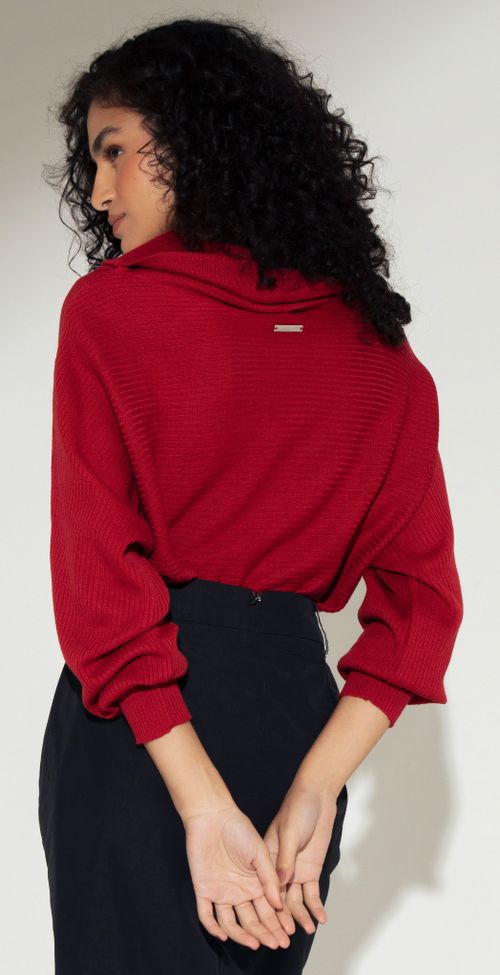 TRICOT CANELADO MAX GOLA VERMELHO