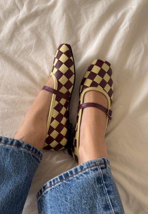 Flat Xadrez - Vinho/Amarelo 