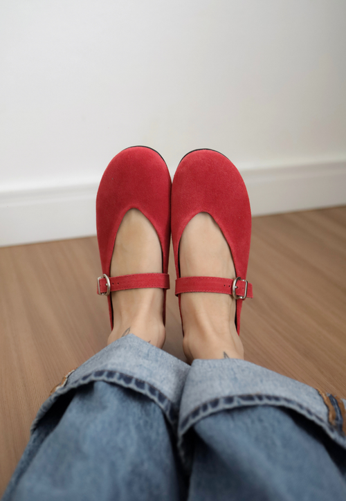 Flat Caetana - Camurça Vermelho 
