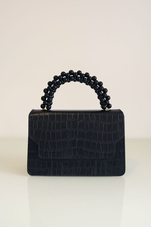 Bolsa Miranda Croco Preta com Ágatas Pretas
