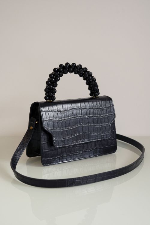 Bolsa Miranda Croco Preta com Ágatas Pretas