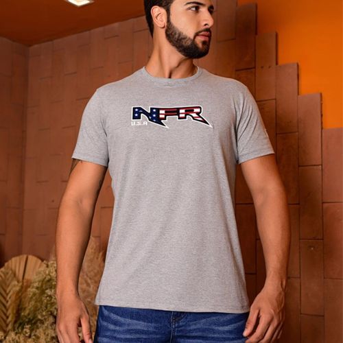 Camiseta Masc Nfr Bordada Mescla