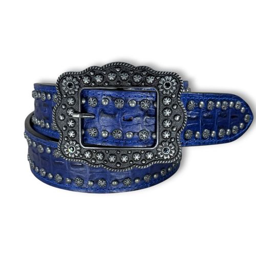 Cinto Couro Jacaré Croco Azul Bic Arizona Belts