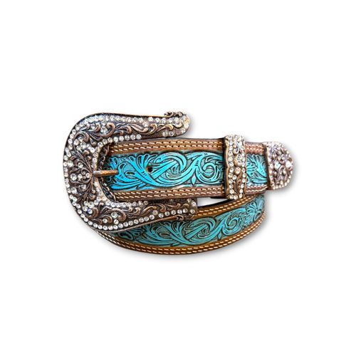 Cinto Couro Marrom Azul Paul Western
