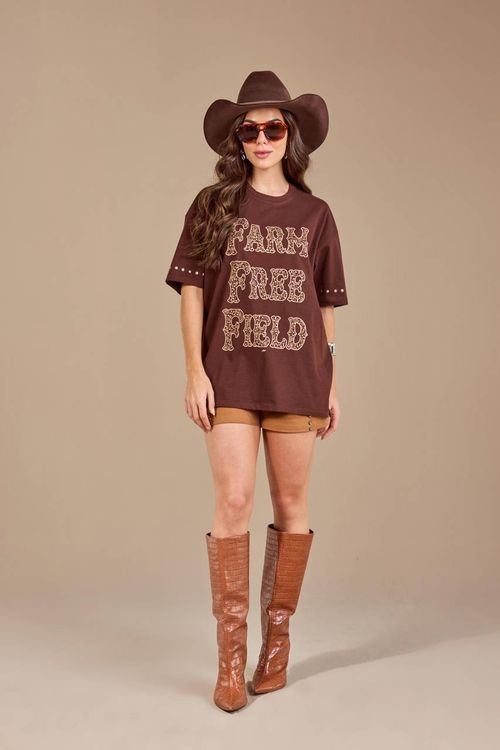 T-Shirt Over Farm Free Field Moon Horse
