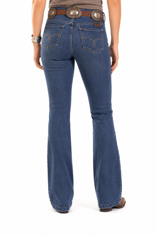 Calça Fem Medium Wash Boot Cut Cint Alt V1 Tassa