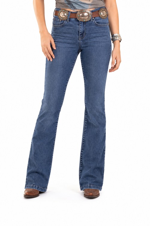 Calça Fem Medium Wash Boot Cut Cint Alt V1 Tassa