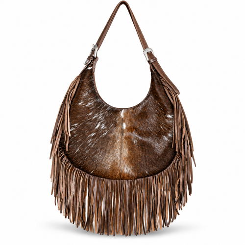 Bolsa de Franja Redonda Marrom