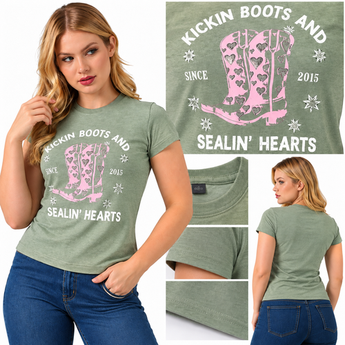 T-Shirt Boots Pink Verde Miss Country