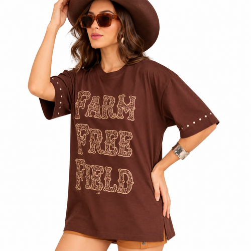 T-Shirt Over Farm Free Field Moon Horse