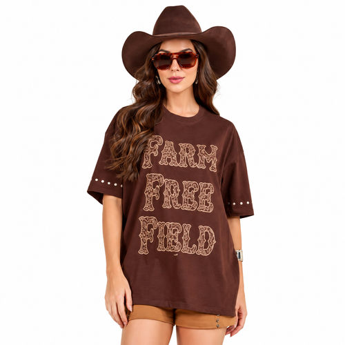 T-Shirt Over Farm Free Field Moon Horse