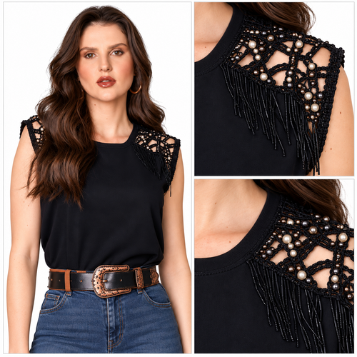 T-Shirt Leather Finge Moon Horse