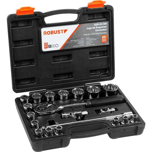 JOGO SOQUETE 1/2 ESTRIADO 8 A 32MM COM 20 PEÇAS ROBUST