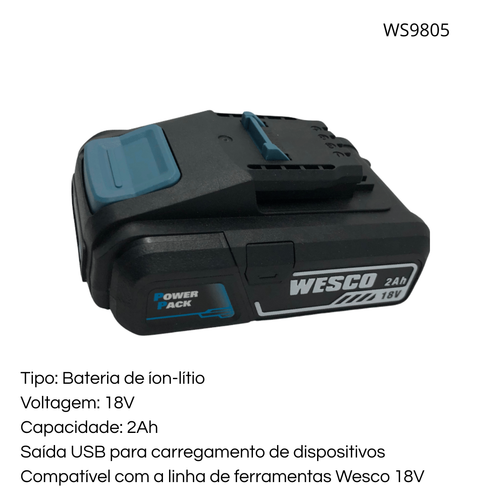 BATERIA LÍTIO 18V 2A USB – WS9805 WESCO