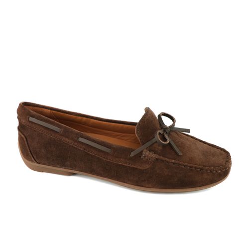 Mocassim de couro feminino marrom dark com laço
