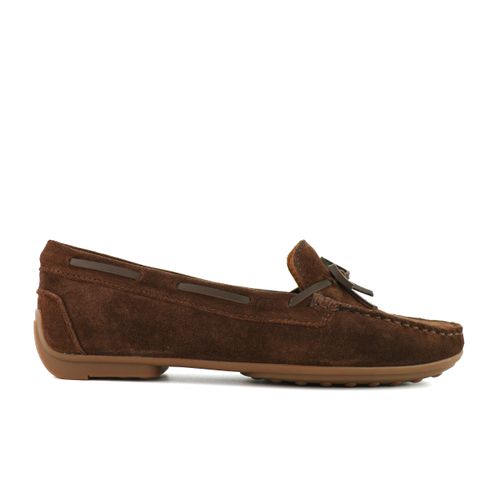 Mocassim de couro feminino marrom dark com laço