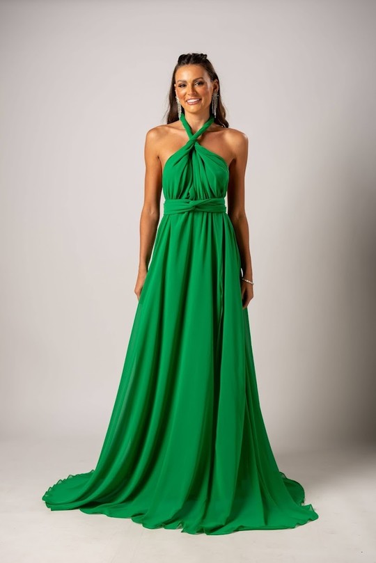 Foto do produto Vestido Longo Verde Bandeira Multiformas Chifon 