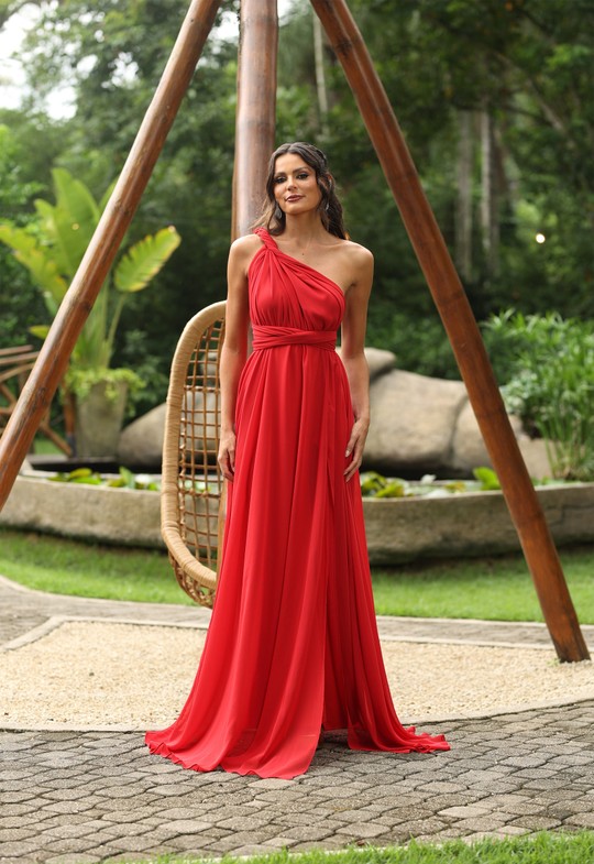 Foto do produto Vestido Longo Vermelho Multiformas Chifon
