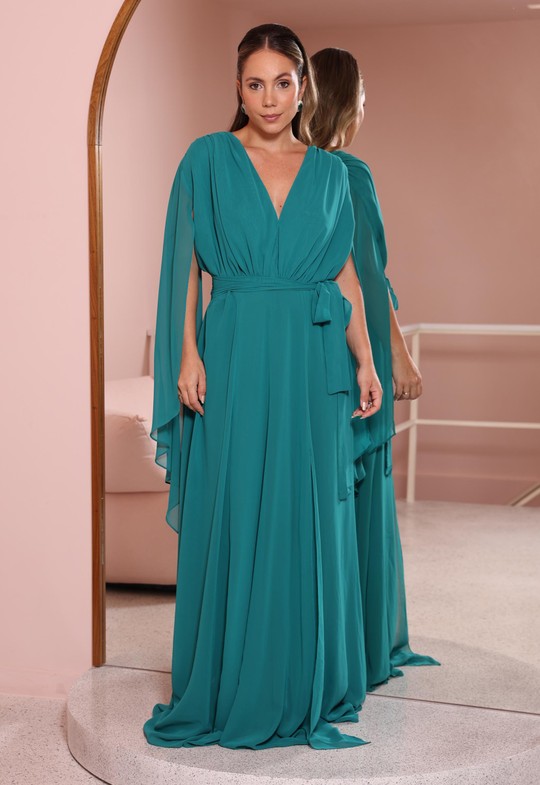 Foto do produto Vestido Longo Plus Size Verde Petróleo Pinheiros 