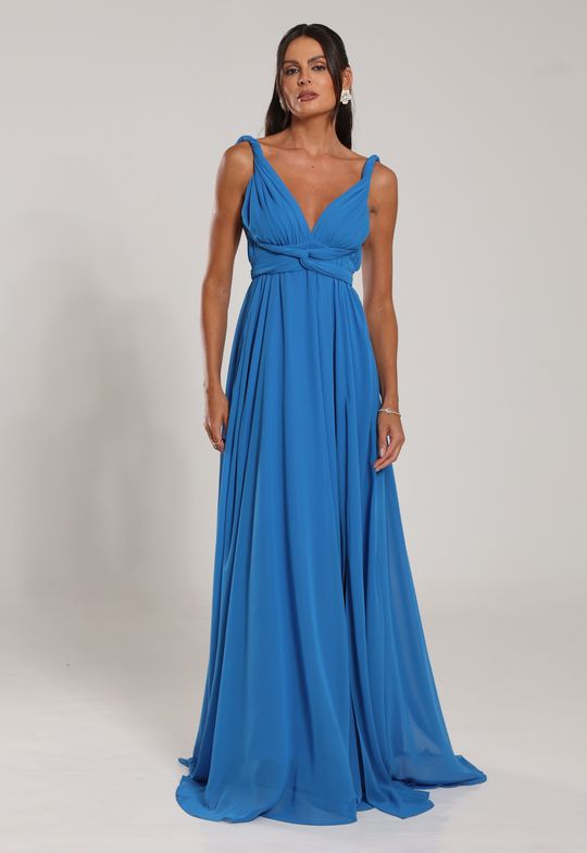 Foto do produto Vestido Longo Azul Cobalto Multiformas Chifon