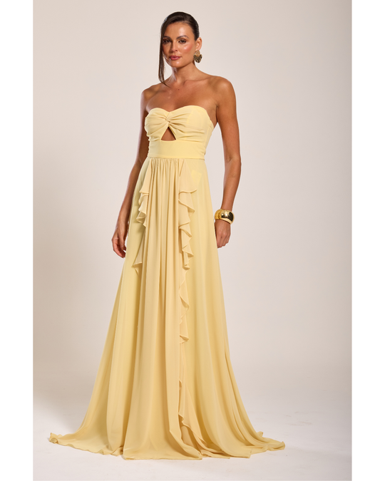 Foto do produto Vestido Longo Amarelo Manteiga Jericoacoara Chifon