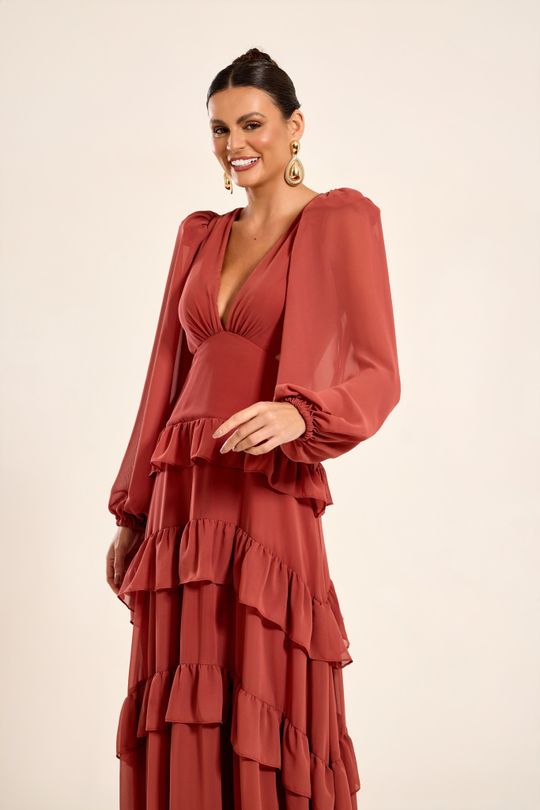 Foto do produto Vestido Longo Terracota Escuro Trancoso