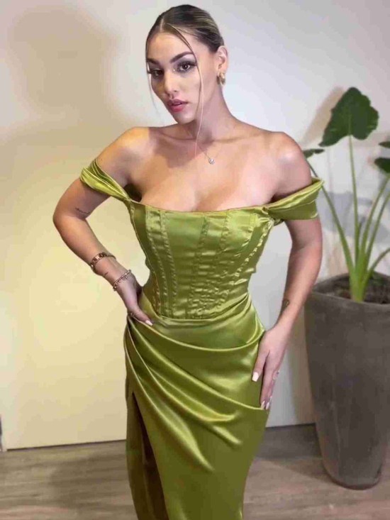 Vestido Com Alça Larga Corset Verde