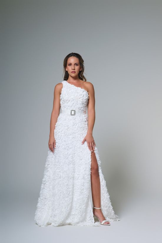Vestido Longo Floral Com Cinto Branco