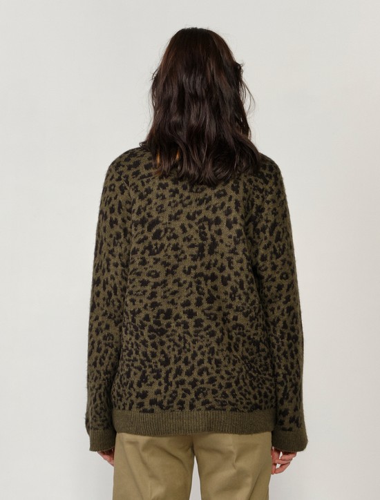 Cardigan Tricot Leopardo Feminino Marrom
