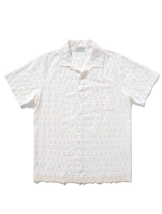 Camisa Boliche Bordada Off White 
