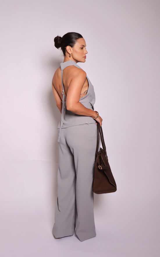 Calça Alfaiataria Wide Leg Cinza
