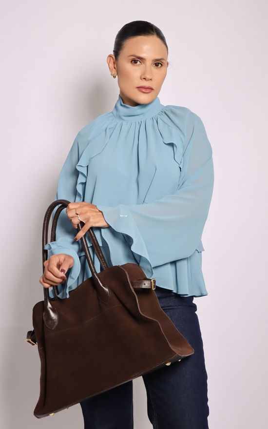 Blusa Boho Chifon com Laços Azul 