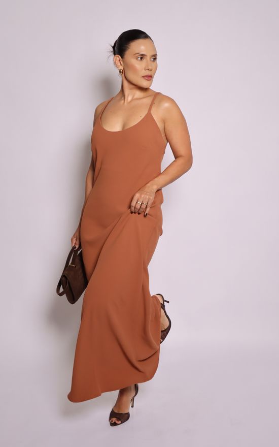 Vestido em Alfaiataria Alças Finas Mocha 