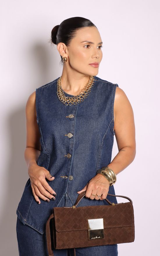 Colete Jeans Escuro com Recorte Naty