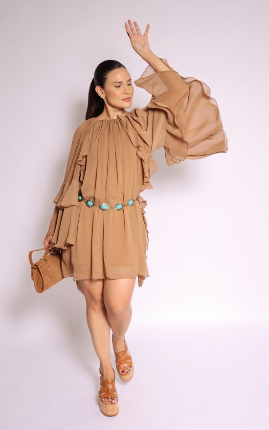 Vestido Boho Curto Babado 