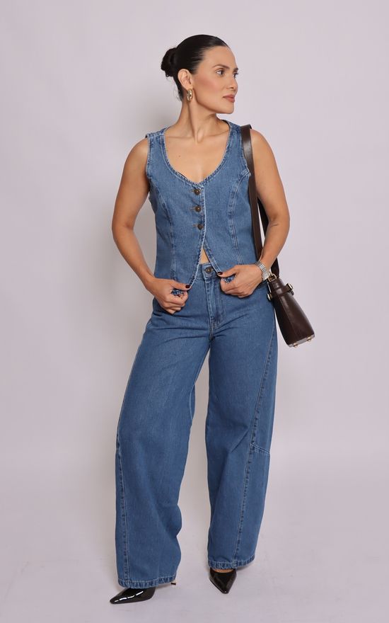 Calça em Jeans Balloon Fiori - Jeans Médio