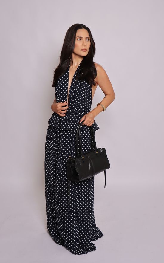 Vestido Midi Poá Adriele - Azul/Branco