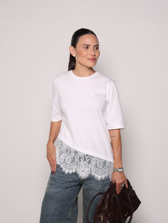 Blusa T-Shirt Renda Olivia - Off