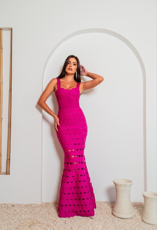 Vestido Bandagem Celeste Fucsia