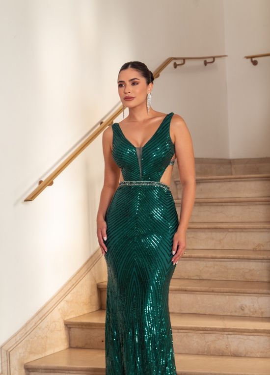 Vestido Longo Cintia PaetêVerde Esmeralda