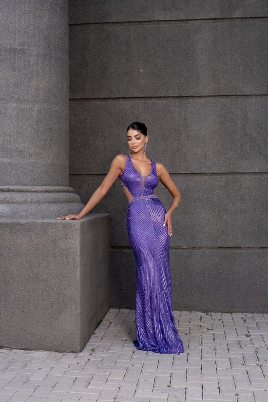 Vestido Longo Cintia Paetê Roxo