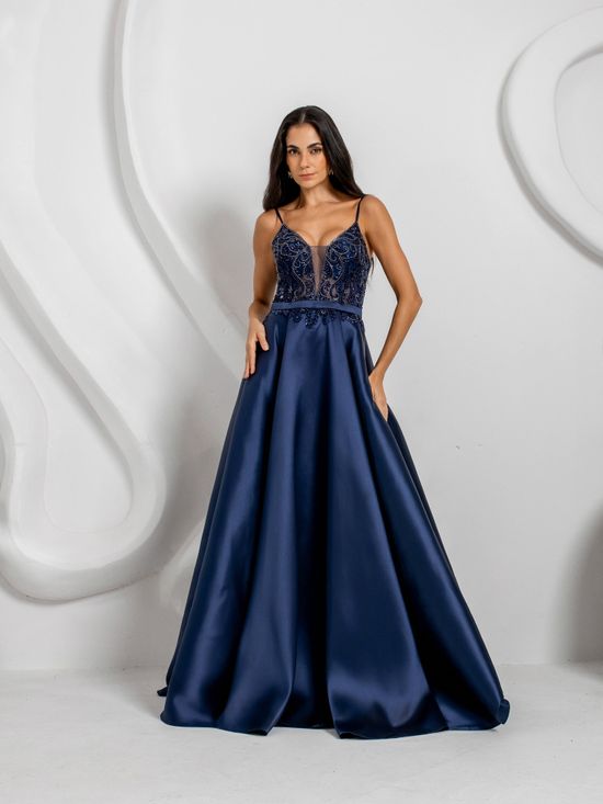 Vestido Longo Arlette Azul Marinho