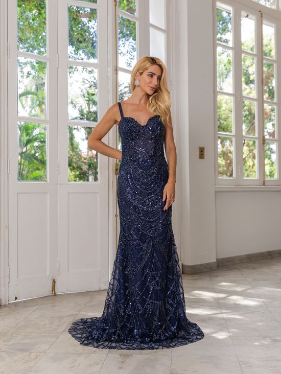 Vestido Longo Stephany Azul Marinho 